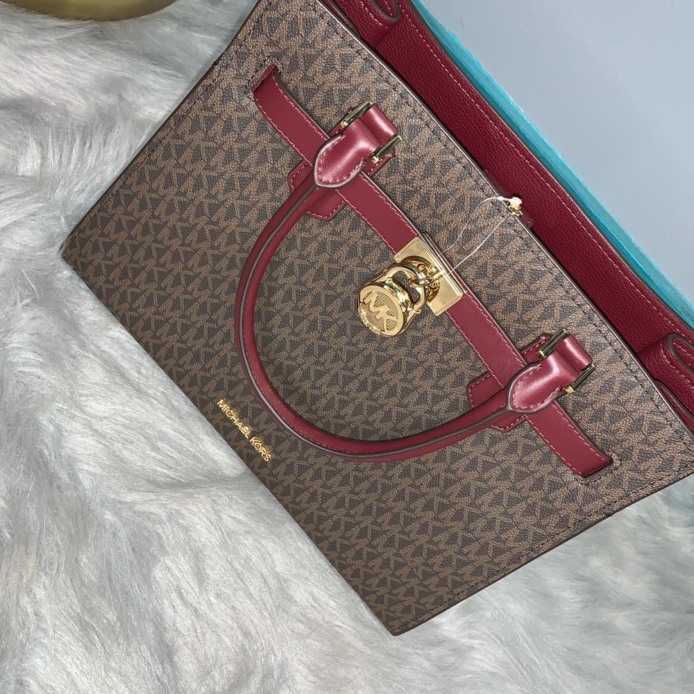 Medium Brown and Burgundy Michael Kors Satchel